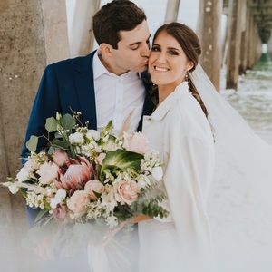 Shein off white denim jacket with pearl detailing